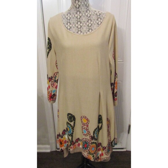 Ice Silk Vintage Dress Boho Long Sleeve Lined Floral Print Womens Size 2XL - Picture 2 of 7